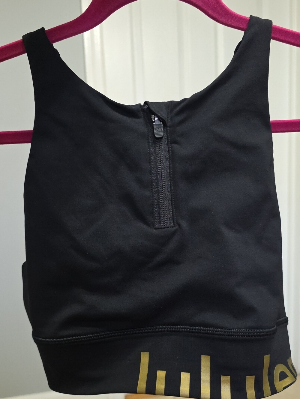 lululemon athletica Black Zip-Front Crop Bodysuit with Gold Accent